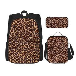 MQGMZ Reiserucksack mit Leopardenmuster, 3-teiliges Set, leicht, wasserabweisend, Büchertasche, Lunch-Tasche, Federmäppchen von MQGMZ