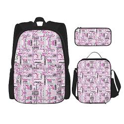 MQGMZ Reiserucksack mit Meerschweinchen-Aufdruck, 3-teiliges Set, leicht, wasserabweisend, Büchertasche, mit Lunch-Tasche, Federmäppchen, Gymnastik Rosa, Einheitsgröße von MQGMZ