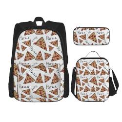 MQGMZ Reiserucksack mit Pizza-Muster, 3-teiliges Set, leicht, wasserabweisend, Büchertasche, Lunch-Tasche, Federmäppchen von MQGMZ