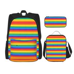 MQGMZ Reiserucksack mit Regenbogen-Muster, 3-teiliges Set, leicht, wasserabweisend, Büchertasche, Lunch-Tasche, Federmäppchen von MQGMZ