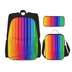 MQGMZ Reiserucksack mit Regenbogen-Streifen, leicht, wasserabweisend, Büchertasche, Lunch-Tasche, Federmäppchen von MQGMZ