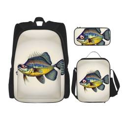 MQGMZ Reiserucksack mit gelbem Fischdruck, leicht, wasserabweisend, Büchertasche, Lunch-Tasche, Federmäppchen von MQGMZ