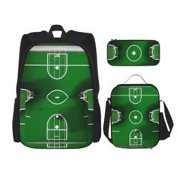 MQGMZ Reiserucksack mit grünem Fußballfeld-Aufdruck, leicht, wasserabweisend, Büchertasche, Lunch-Tasche, Federmäppchen von MQGMZ