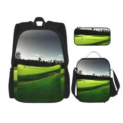 MQGMZ Reiserucksack mit grünem Golfplatz-Aufdruck, leicht, wasserabweisend, Büchertasche, Lunch-Tasche, Federmäppchen von MQGMZ