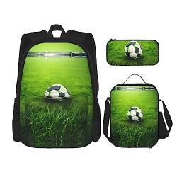 MQGMZ Reiserucksack mit grünem Gras, Fußball-Druck, leicht, wasserabweisend, Büchertasche, Lunch-Tasche, Federmäppchen von MQGMZ