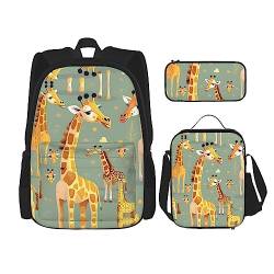MQGMZ Reiserucksack mit niedlichem Cartoon-Giraffen-Druck, leicht, wasserabweisend, Büchertasche, Lunch-Tasche, Federmäppchen von MQGMZ