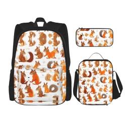 MQGMZ Reiserucksack mit niedlichem Eichhörnchen-Aufdruck, leicht, wasserabweisend, Büchertasche, Lunch-Tasche, Federmäppchen von MQGMZ