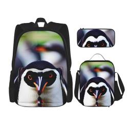 MQGMZ Reiserucksack mit niedlichem Pinguin-Kopf-Aufdruck, leicht, wasserabweisend, Büchertasche, Lunch-Tasche, Federmäppchen von MQGMZ