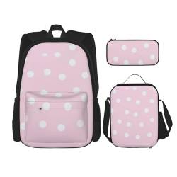 MQGMZ Reiserucksack mit rosa Punkten, leicht, wasserabweisend, Büchertasche, Lunch-Tasche, Federmäppchen, 3-teiliges Set von MQGMZ