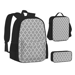 MQGMZ Rucksack für Teenager, Schulbüchertaschen, Mädchen, Jungen, blaue Schmetterlinge, Rucksäcke mit Lunchbox und Federmäppchen, Quatrefoil Grau, Einheitsgröße, Reiserucksäcke von MQGMZ