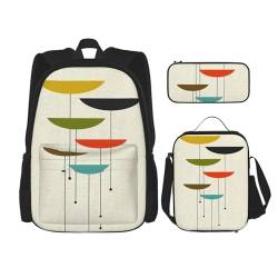 Mid Century Reiserucksack, 3-teiliges Set, leicht, wasserabweisend, Büchertasche, Lunch-Tasche, Federmäppchen von MQGMZ