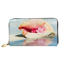 Multi-Card Wallet Blaue Blume mit Seestern am Strand Muster Wasserdicht Münzclip Leder Kreditkartenhalter Clutch Geldbörse, Strandmuschel/Meereslandschaft, Einheitsgröße, Modern von MQGMZ