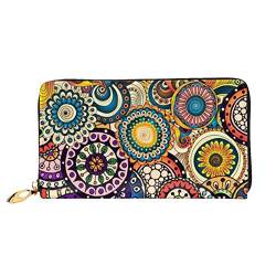 Multi-Card Wallet Ethno Circles Floral Pattern Muster Wasserdicht Coin Clip Leder Kreditkartenhalter Clutch Geldbörse, Ethnische Kreise Blumenmuster, Einheitsgröße, Modern von MQGMZ