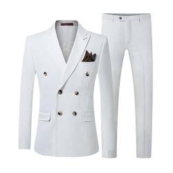 MQMYJSP Lässiger Boutique-Anzug für Herren: Zweireihig, einfarbig – zweiteiliges Set (Blazer, Jacke, Hose) White L von MQMYJSP