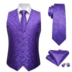 MQMYJSP Lila Anzugweste Designer Herren Violett Jacquard-Seidenweste Taschentuch Krawatte Set MJ-2021 L von MQMYJSP