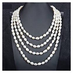 MQXFCZUX Mode-Accessoires Schmuck 100 Zoll große 9 x 13 mm weiße barocke Keshi-Perlen-lange Halskette for Frauen-Dame Jewelry erfüllen von MQXFCZUX