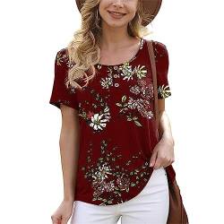 Damen Shirt kurzärmelig T-Shirt lässige Oberteile Bluse für Damen Sommer kurzärmelige T-Shirts Front Twist Tops Damen Front Twist Rundhals Tops Damen Sommer Kurzarm T-Shirt lockere Tunika S-XXL von MQYXGS