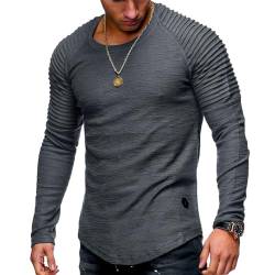 Herren Oberteil lässiges T-Shirt Raglanärmel einfarbig Sweatshirt Bluse modisch langärmelig Rundhals Oberteil einfarbig Slim Fit Tops Rundhalsausschnitt langärmelig plissiert Raglanärmel T-Shirt von MQYXGS