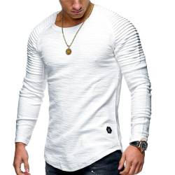 Herren Oberteil lässiges T-Shirt Raglanärmel einfarbig Sweatshirt Bluse modisch langärmelig Rundhals Oberteil einfarbig Slim Fit Tops Rundhalsausschnitt langärmelig plissiert Raglanärmel T-Shirt von MQYXGS