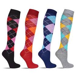 4/6 Paar Laufsocken Kniestrümpfe Stützstrümpfe Reisestrümpfe Damen lange Socken kompressionsstrümpfe Karo Muster 1303 (39, 42,4 Paar Modell 1) von MRCC