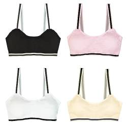 MRCC 6er Pack Mädchen Bustier Trainings-BH Nahtloser Sport-BH Gepolstert Ohne Bügel Büstenhalter abnehmbaren Pads Mehrfarbiges (146-158, 4er Pack Modell 1) von MRCC