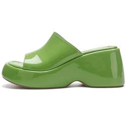 MRKEWUNEY Mode Sommer Plateau Hausschuhes Sandalen Ohne Verschluss Wedge Sandalen Open Toe Comfort Round Open Toe Pantoletten Klassischer Backless Hausschuhes Green Size 40 von MRKEWUNEY