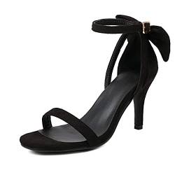 MRKEWUNEY Süss Damens Stiletto Bogen Sandalen Open Toe Kn?Chelriemchen Heeled Sandalen Dress Party Bridal Hochzeit Sandalen Black Size 38 von MRKEWUNEY