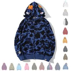 MRRTIME Bape Shark Hoodie, Bape Kapuzenpullover, Men's Jacket, Men's 3D Camouflage Shark Head Hooded Jacket, Hoodie with zipping, Street Fashion, Hoodie with zipping,Ablue,S von MRRTIME