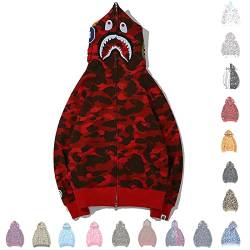 MRRTIME Bape Shark Hoodie, Bape Kapuzenpullover, Men's Jacket, Men's 3D Camouflage Shark Head Hooded Jacket, Hoodie with zipping, Street Fashion, Hoodie with zipping,Dark red,L von MRRTIME