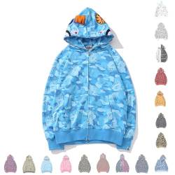 MRRTIME Bape Shark Hoodie, Bape Kapuzenpullover, Men's Jacket, Men's 3D Camouflage Shark Head Hooded Jacket, Hoodie with zipping, Street Fashion, Hoodie with zipping,Light Blue,XL von MRRTIME