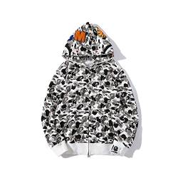 MRRTIME Bape Shark Hoodie, Bape Kapuzenpullover, Men's Jacket, Men's 3D Camouflage Shark Head Hooded Jacket, Hoodie with zipping, Street Fashion, Hoodie with zipping,White,S von MRRTIME