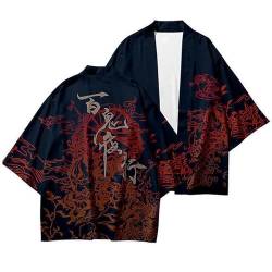 MRRTIME Woman's Japan Happi Kimono Haori Jacket 3/4 Sleeve Transition Jacket Coats Baigui Night Journey Ukiyoe Painting Cos Surrounding Feather Weaving Cloak Kimono 3D Digital Printing von MRRTIME