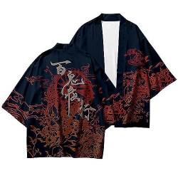 MRRTIME Woman's Japan Happi Kimono Haori Jacket 3/4 Sleeve Transition Jacket Coats Baigui Night Journey Ukiyoe Painting Cos Surrounding Feather Weaving Cloak Kimono 3D Digital Printing von MRRTIME