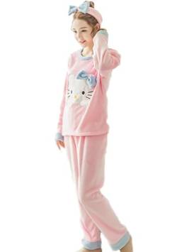 MRRTIME Women's Long-Sleeved Nightdress, Hello Kitty Women's Pyjamas, Anime Comfortable Pyjama, Women's Nightdress, Warm Flannel Long Pyjama, Flannel Pyjama, Flannel Nightdress, Cuddly Loungewear von MRRTIME