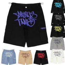 Minus Two Cargo Trousers, Unisex Y2K Short Trousers, Overalls Minus Two Short Trousers, Cargo Jeans Baggy Pants, Trousers Minus Two Straight Trousers Street Pocket High Waist Printed Hip Hop von MRRTIME