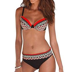 MRULIC Damen Reizvoller Zweiteilige Bikini Set Push Up Gepolstert Cups Mit Bügel Bandeau Badeanzug Bademode Monokini(Rot,EU-40/CN-XL) von MRULIC Damen