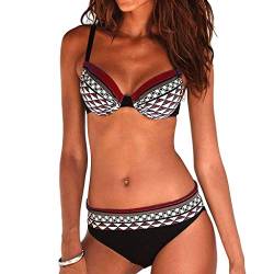 MRULIC Damen Reizvoller Zweiteilige Bikini Set Push Up Gepolstert Cups Mit Bügel Bandeau Badeanzug Bademode Monokini(Weinrot,EU-36/CN-M) von MRULIC Damen