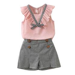MRULIC Baby Mädchen Outfits Kleidung Bowknot Weste Tops + Plaid Shorts Hosen Sets Anzug 1-6 Jahre(Rosa,120) von MRULIC