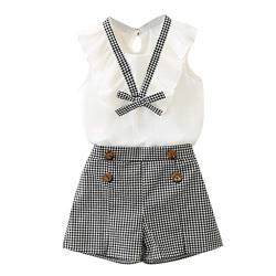 MRULIC Baby Mädchen Outfits Kleidung Bowknot Weste Tops + Plaid Shorts Hosen Sets Anzug 1-6 Jahre(Weiß,120) von MRULIC