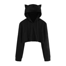 MRULIC Damen Katzenohren Langarm Hoodie Sweatshirt mit Kapuze Pullover Tops Bluse (EU-36/CN-S, Schwarz) von MRULIC