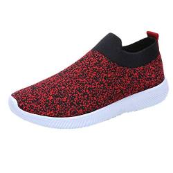 MRULIC Damen Laufschuhe Outdoor Mesh Lässige Sportschuhe Atmungsaktive Schuhe Turnschuhe Sneakers Leichte Gestrickte Schuhe Racer Fitnessschuhe (Rot,EU-38/CN-39) von MRULIC