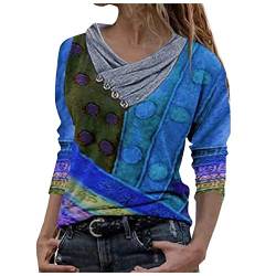 MRULIC Damen Pullover Langarm Tie Dye Drucken Frauen Pullover Bluse Tops Langarmshirt RüHling Herbst Winter Oberteil Tuniken(A5 Blau,XL) von MRULIC