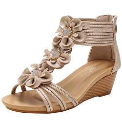 MRULIC Damen Sandalen Hohe Absätze für Frauen Bohemian Sandalen Lady Slope mit Keil Rock Sommer mit Blume Abbildung römische Schuhe von MRULIC