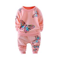 MRULIC Kleinkind Baby Jungen und Mädchen Insgesamt Langarm T-Shirt und Hose Trainingsanzug Bekleidungsset Outfits Schlafanzug mit Schmetterlingsdruck(Rosa,80-90cm/M) von MRULIC