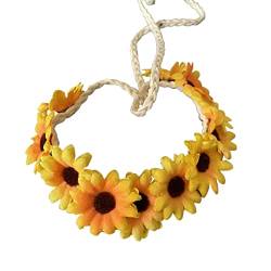 Haarnadel Herbst-Blumen-Haarbänder, süßes Gänseblümchen, Boho, gewebter Tether-Kranz, Haarbänder, Haarstyling-Zubehör (Color : Yellow, Size : One Size) von MRXFN