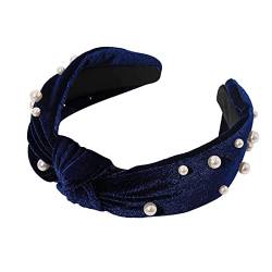 Haarnadel Perlen-Stirnband, geknotetes Stirnband, Haarschmuck, waschbares Stirnband, Perückenwickel (Color : Navy, Size : Taille unique) von MRXFN