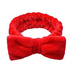 Haarnadel Spa-Stirnband, hochelastisch, Make-up-Stirnband, einfarbig, Haut-Touch, Bowknot, Korallen-Fleece, weiches Haarband for Spa-Dusche, Make-up, Whasing Face, rot (Color : Red) von MRXFN