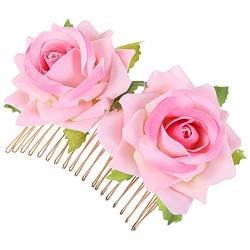 MRXFN Haarnadel Blumen-Braut-Haarkamm-Hochzeits-Kopfschmuck-dekoratives Haar-Accessoire (Color : Pink, Size : 12X6cm) von MRXFN