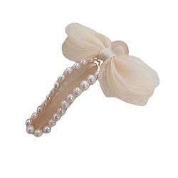 MRXFN Haarnadel Bow Duckbill Clip Temperament Große Perle Haarnadel Korean Style Pearl Hair Clip Mesh Bow Duckbill Clip Headwear (Color : White) von MRXFN