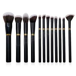 Make-up Pinsel 12 Stück schwarzes Make-up-Pinsel-Set mit Holzgriff, Goldener, verheißungsvoller Cloud-Puder-Augenpinsel von MRXFN